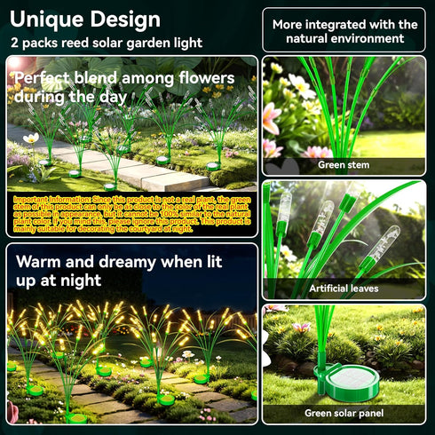 4 Packs 30 Inch 24 Bulbs, IP65 Reeds Solar Garden Light, Garden Solar Light with Intelligent Light Control System