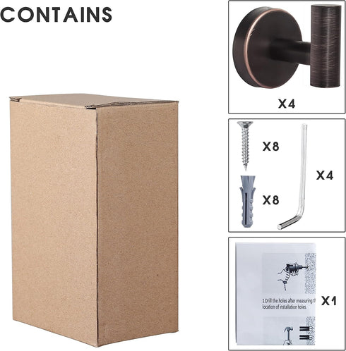 Robe Towel Hooks, Stainless Steel Heavy Duty Wall Hook for Bathroom, Bedroom, Kitchen, 4 Packs (Oil Rubbed Bronze)