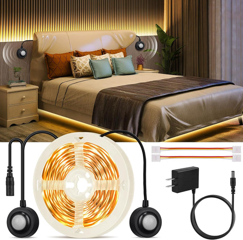 HOUHUI Dual Motion Sensor Light Indoor Under Bed Lights,16.4Ft Motion Activated LED