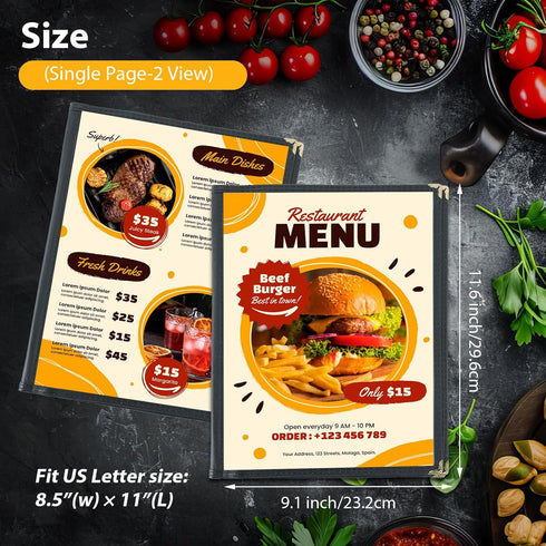 FLK Tech 10 Pack 4 8 8.5 11 Inch FLKQC Page Menu Covers, View x Clear PVC Menu Holder, Double Stitched Restaurant Menu