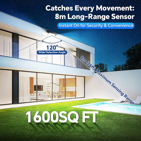 3000LM IP65 3 16-26FT 6.5-10FT (2 Pack) Solar Lights Outdoor, Solar Powered Motion Sensor Light, Waterproof Security