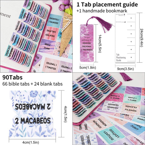 Spanish Bible Tabs for Women - Laminated Purple Catholic Spanish Bible Indexing Tabs, Large Print, 90 Tabs Total