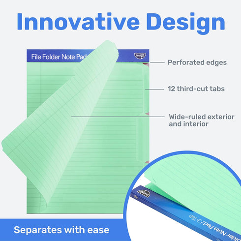 Find It File Folder Notepad - Pack of 12, 9.5 x 12.5 Inch Notebook Organizer for Filing and Document