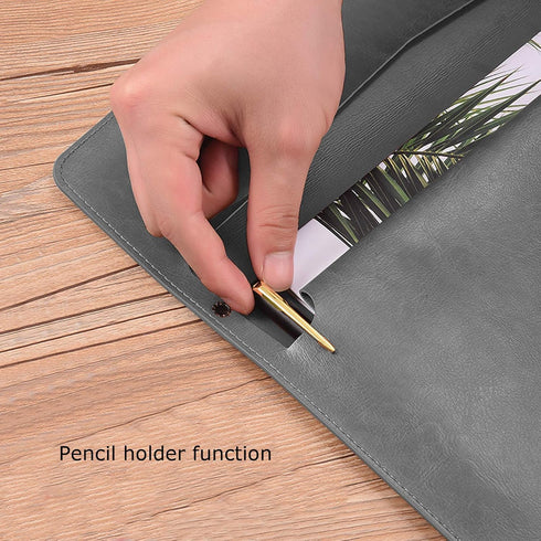 Enyuwlcm PU Leather A4 File Folder Document Holder with Snap Closure for Receipt Contract, Gray