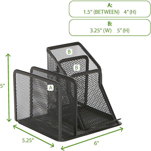 Mind Reader Desk Organizer, 5-Compartment, 2-Piece Same Set Supplies and Accessories Storage for Office Desk (BLACK)