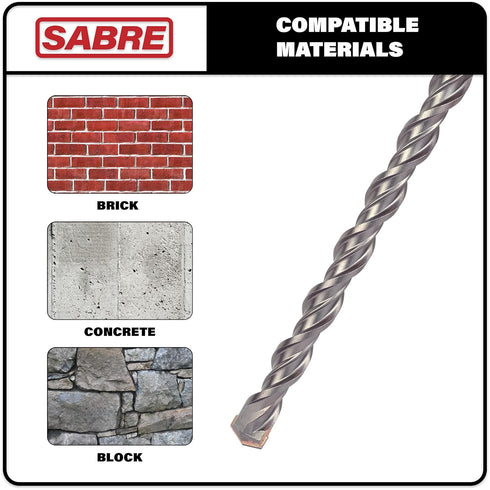 1-1/8 Inch x 12 Inch SDS Plus Rotary Hammer Drill Bit, Carbide Tipped for Brick, Stone, and Concrete