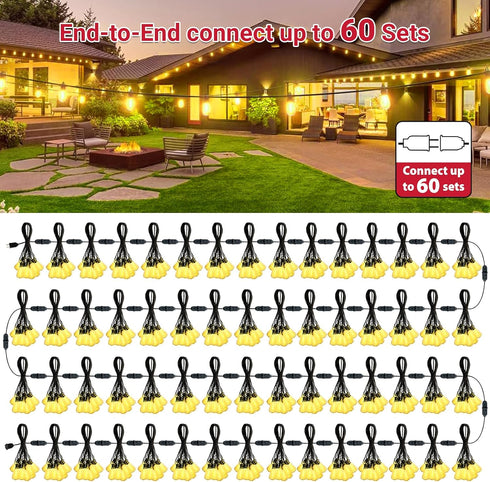 26Ft ST38 Lights,12+1 LAMPHOME Outdoor Yellow String Lights, Connectable Waterproof Patio Shatterproof LED Hanging