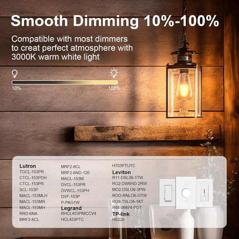 4W LED Dimmable Edison Light Bulbs, ST58 Amber Glass, 2700K Warm White, E26 Base Pack of 6