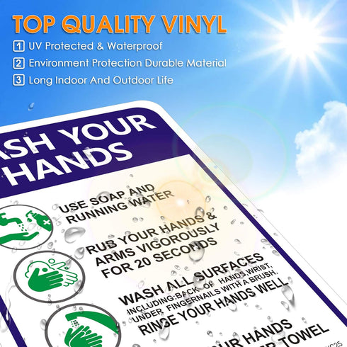 Hand Washing Sticker, 10 Pack 10" x 7" Decals, Please Wash Your Hands Self-Adhesive Vinyl Sign for Indoor & Outdoor