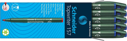 Schneider Topwriter 157 Fiber Tip Pen, 0.8 mm, Green Barrel, Box of 10