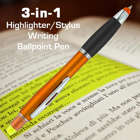 Bible Highlighter with Pen and Stylus for Touchscreens, 3 in 1 Combo, All Yellow Highlighters, All Black Ballpoint Ink, Wax Gel Highlighters, Multi-Color Barrels, Pack of 6 by SyPen