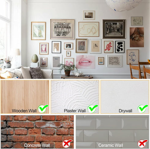 184 Pieces Picture Hanging Kit, Gold, 20lb, 30lb, 50lb Hangers, Metal Hooks with Nails for Drywall, Wooden Wall