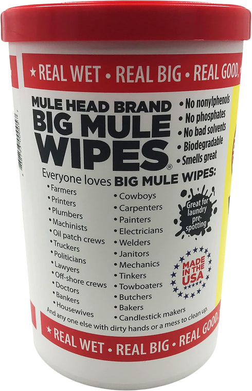 Mule Head Brand XL Heavy-Duty Cleaning Wipes All-Purpose Wipes for Garage, Grease, Ink, Paint & More Home Cleaning, Car