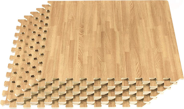 Forest Floor 3/8 Inch Thick Printed Foam Tiles, Premium Wood Grain Interlocking