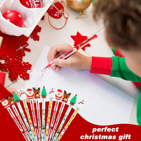 Qilery 24 Pcs Christmas Pencils, Assorted Multi Point Stackable Push Pencil, Xmas Party Favors