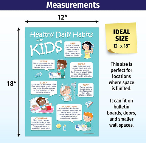 Safety Magnets ZOCO - 7 Healthy Daily Habits Poster for Kids, Laminated 12x18 Hygiene Chart for Classrooms
