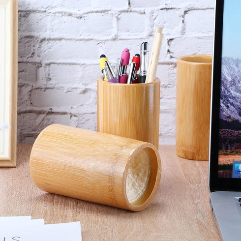 Zhehao 6 Pcs Bamboo Pen Holder, Solid Wood Desk Organizer, Multi-Purpose Pencil Cup