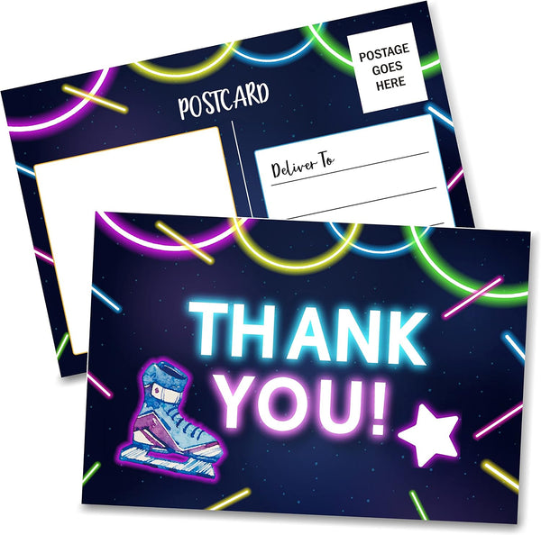 Disfuco Birthday Thank You Postcards, Neon Roller Skating Thank You Cards for Kids