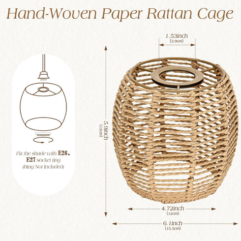 WKWKTOTO E26 3 Pack Premium Rattan Lamp Shade for Base Boho Lamp Shade for Living Room, Bedroom, and Dining Room