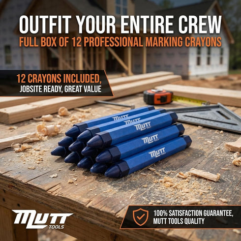 12 Pack Set Mutt Tools Blue Marking Crayons for Lumber and Construction - Tire Marking Crayon for Wood Metal Concrete