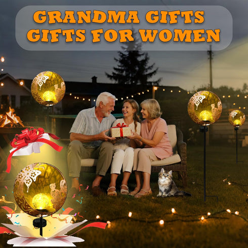 Unique Birthday Gifts for Women Mom Grandma,Solar Butterfly Cat Garden Lights Outdoor Decor,Housewarming Gifts New Home