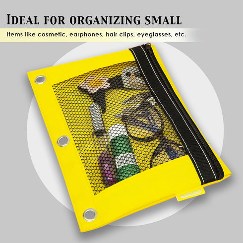BAZIC Bright Color 3-Ring Pencil Pouch with Mesh Window