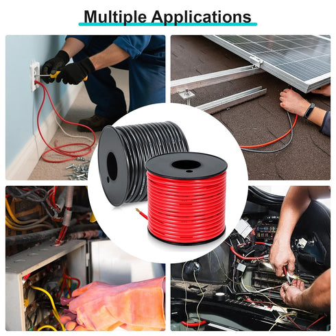 Mziklr 14 150FT, 12V/24V Gauge Electrical Wire, Red/Black Each Flexible Low Voltage PVC Copper Clad Aluminum Extension