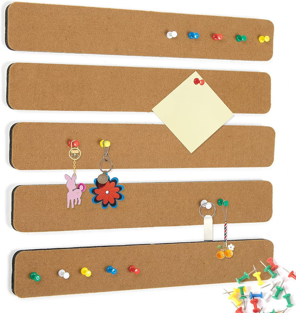 Felt Pin Board Bar Strips, Self-Adhesive Cork Board for Home Wall Decoration with 35 Push Pins