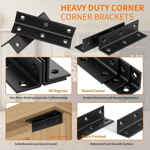 REDOVANT 50Pcs 3.15 0.78 80MM 3Inch Stainless Steel Angle Brackets, x Heavy Duty Corner Brace for Wood, Black Shelf