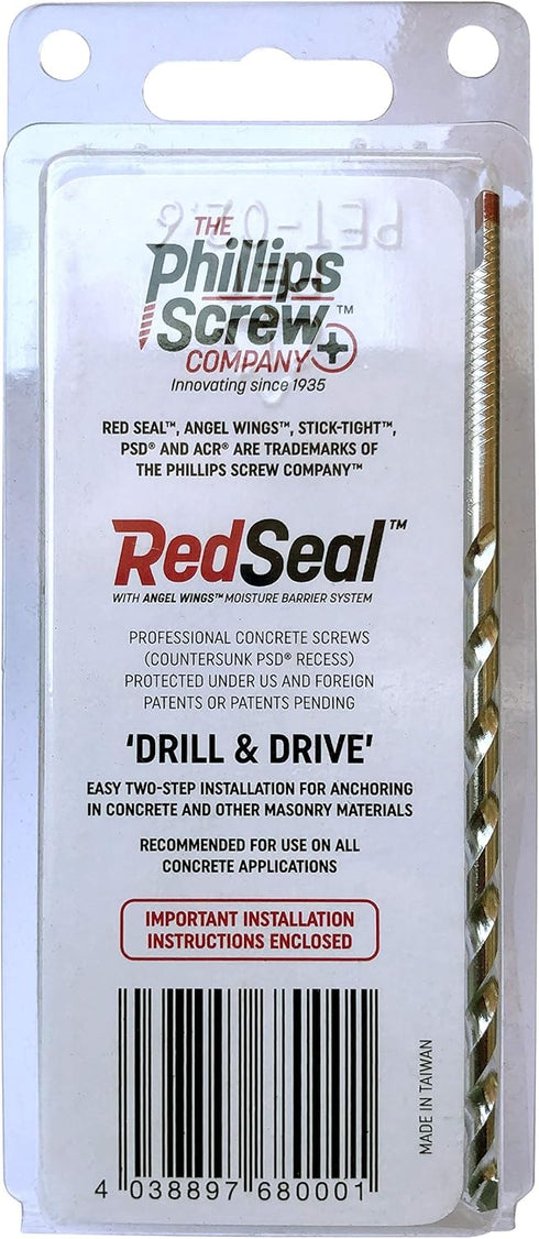Velocity Concrete Screw Kit with RedSeal Moisture Barrier – Includes 12 High-Performance Concrete Screws, 1 Drill Bit, and 1 Driver Bit (Flat Head, Size 1/4” x 2 1/4”) by PHILIPS