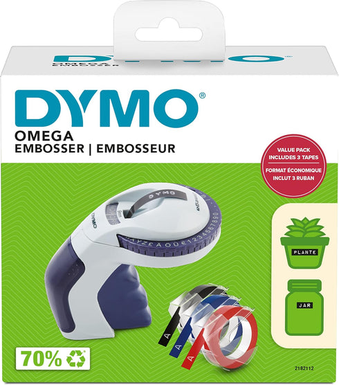 Dymo Omega Embossing Label Maker with 3 Label Tapes, Ergonomic Design for Home, DIY & Crafting