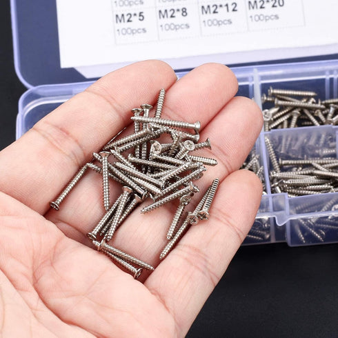 M2 Flat Head Self Tapping Screws, 800 Pcs Self Drilling Fastener Screws Assortment Kit