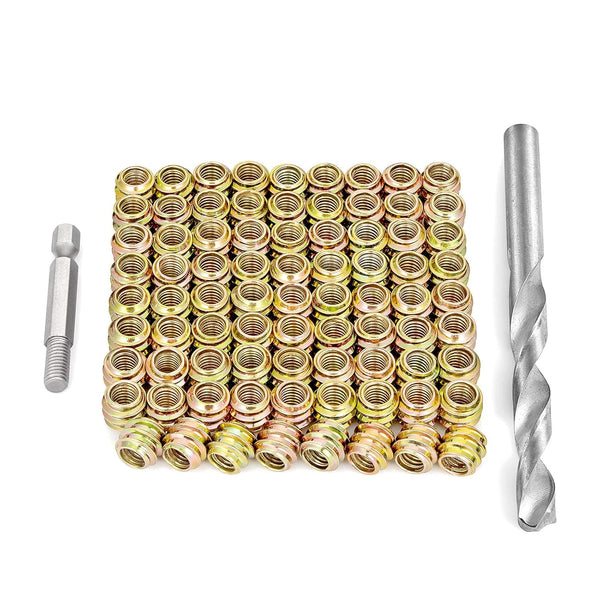 80 Pieces 1/4"-20 Flush Nut Inserts, Wood Bolt Furniture Headless Screw in Nut Threaded Fastener Connector