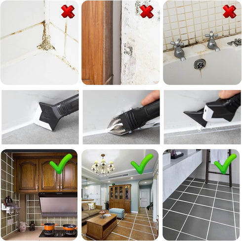 Silicone Caulking Tool, 5 in 1 Caulking Sealant Finishing Tool with Grout Scraper, Adhesive Residue Scraper for Kitchen