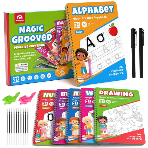 Coogam 6Pcs Magic Grooved Writing Practice for Kids, Grooved Handwriting Copybook with