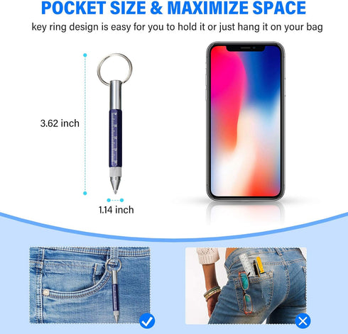 Zonon 4 Pieces 6 in 1 Multitool Tech Tool Pen with Ruler, Two-head Ballpoint Refills for Office Staff, Construction