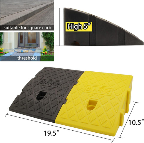 YYDS -2pcs,Protable Ramps,19.5" 10.5" 5) Curb Ramps,Plastic Lightweight Curb Ramp Threshold L x W Driveway Ramps