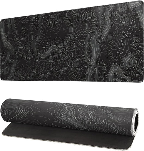 Topographic Contour Extended Big Mouse Pad, 27.6x11.8 Inch Gaming Desk Pad with Non-Slip Base and Stitched Edge