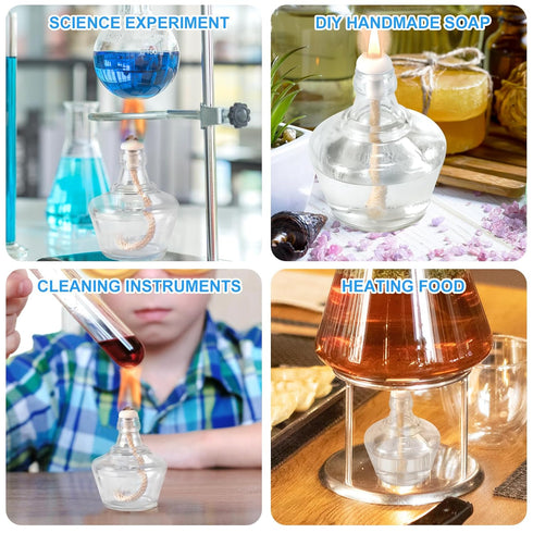 Annhua Alcohol Lamp Burner, 150ML Glass Bunsen Burner Lab Equipment with 5 Replacement Wicks, 2 Droppers, and Funnel