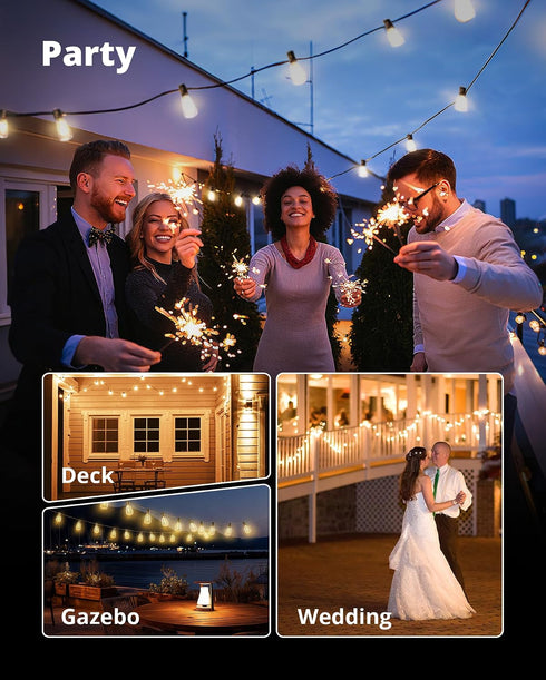 100FT 32 Bulbs, IPX5 E12 VIPAR LED Outdoor String Lights, Patio Lights with Edison Shatterproof Waterproof Outside