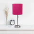 LC2001-PNK-2PK Set 2 Pack Set Simple Designs Brushed Steel Stick Table Lamp with Charging Outlet and Pink Fabric