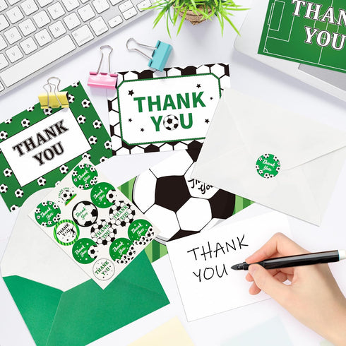 H1vojoxo 96PCS Set Soccer Thank You Cards with Envelopes and Stickers Thank You Notes Sports Ball Greeting Cards