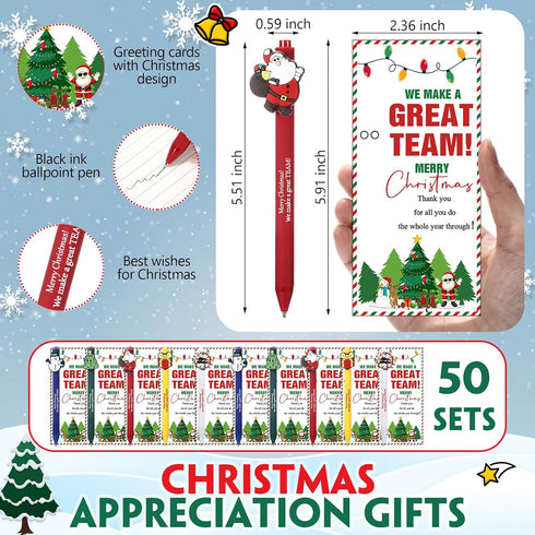 Sayglossy 50 Sets Christmas Employee Appreciation Gifts Bulk for Team Include Xmas Ballpoint Pens with Thank You