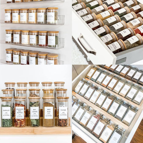 GPOVVIMX 191 Spice Jar Labels Preprinted Minimalist Stickers - White Waterproof Label - Fit Round or Rectangle Spice