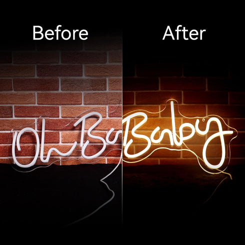 19.6x8.6 Inch Oh Baby LED Neon Sign for Baby Shower Backrop Decor, USB Powered Neon Light Sign for Gender Reveal