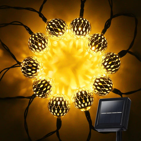 33FT 100LED 8 Solar String Lights Outdoor Waterproof,Globe Solar Fairy Lights Outdoor with Modes,Moroccan String Lights
