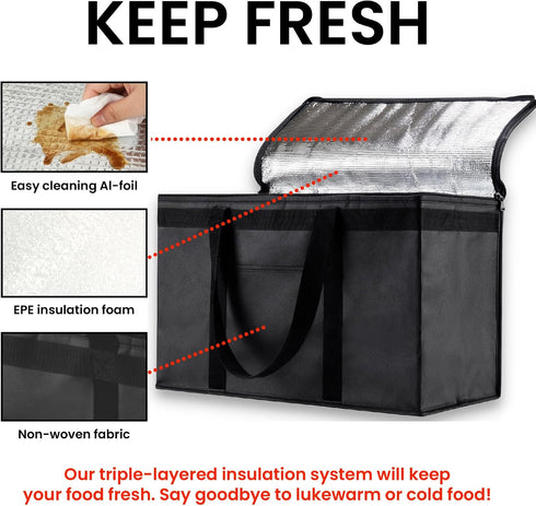 (2XL) NZ home Insulated Bags for Food Delivery Grocery Shopping Cooler Bag, Pizza Delivery, Hot & Cold Catering Tote