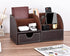 KINGFOM PU Leather Desk Organizer, Pen Pencil Holder Caddy Storage Box with Drawer, 6 Compartments (Brown)