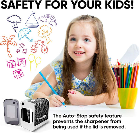 Electric Pencil Sharpener - Battery Powered, Ideal for Kids, School, Home, Office, Classroom, Artists Colored Pencils