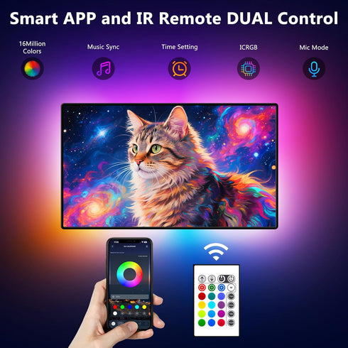 Backlight,16.4FT 65-75in PANGTON VILLA Led Lights for TV LED RGB Smart LED Strip Lights for TV, Bluetooth APP & Remote